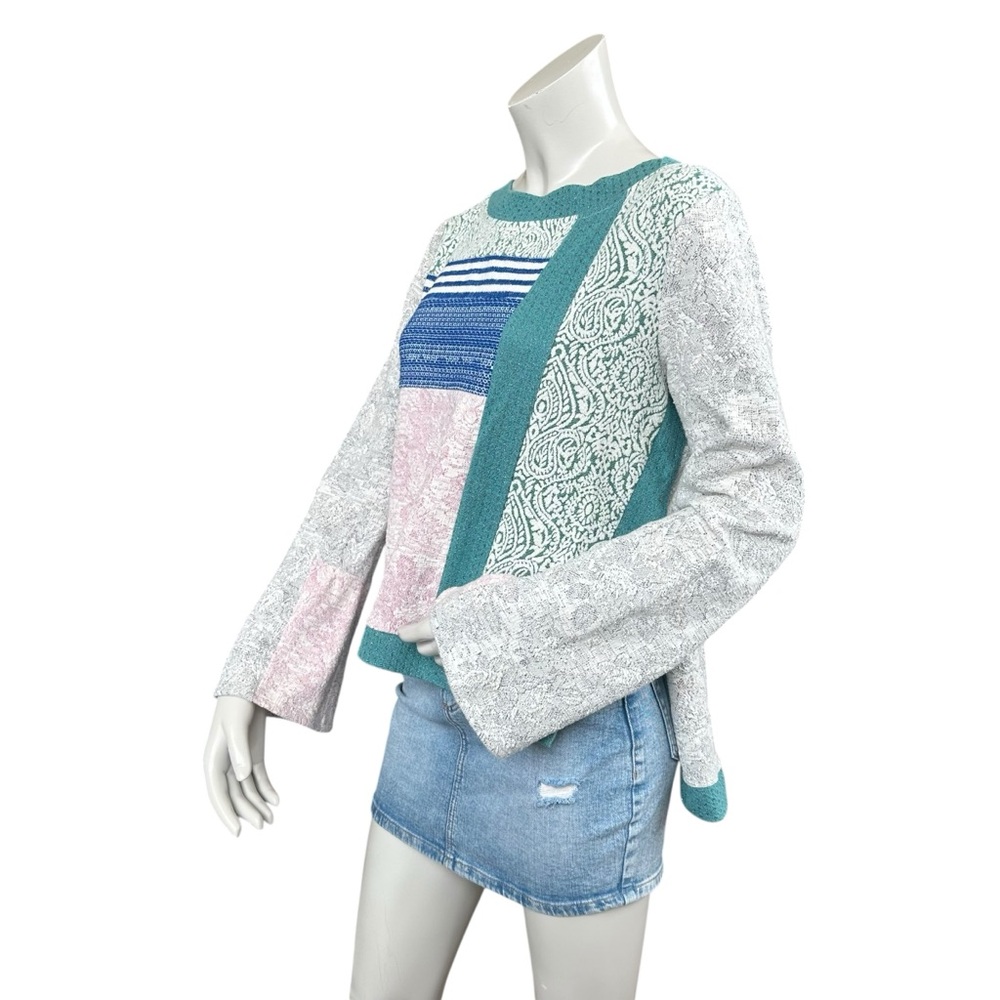 Anthropologie Postcard Open Snap Sides Pastel Patchwork Boho Sweater Size Medium - Picture 11 of 12